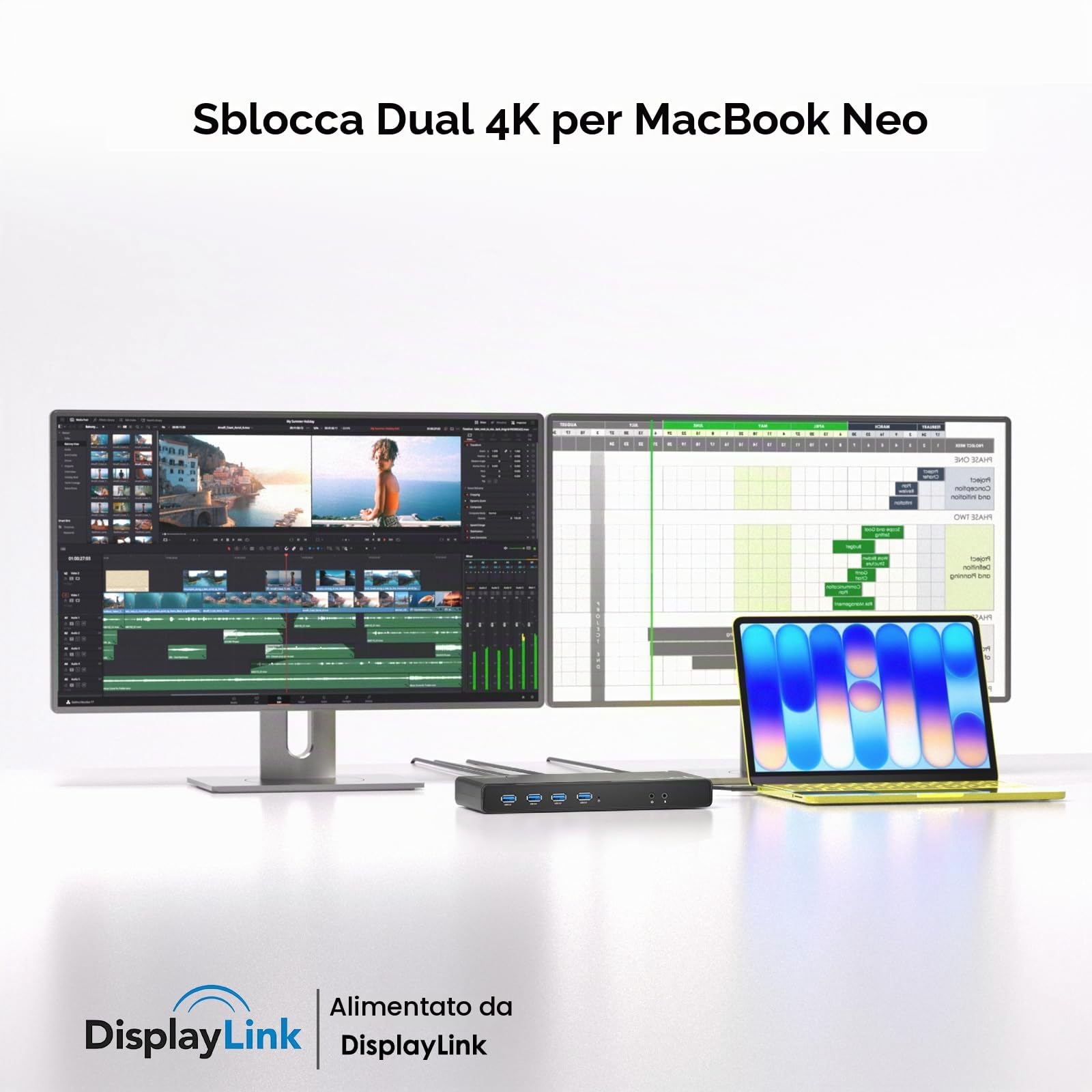 WAVLINK Estación de Acoplamiento USB C 14 en 1, Hub Universal con 65W PD, 5K Individual/Doble 4K @60Hz, 2 Puertos HDMI y 2 DisplayPort, Compatible con Windows, Mac y New MacBook Neo