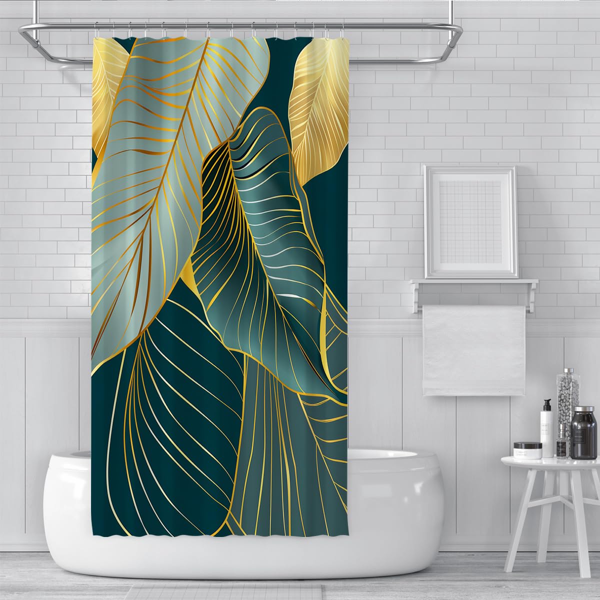 Rideau de douche déco salle de bain feuilles de palmier W240xL180 cm