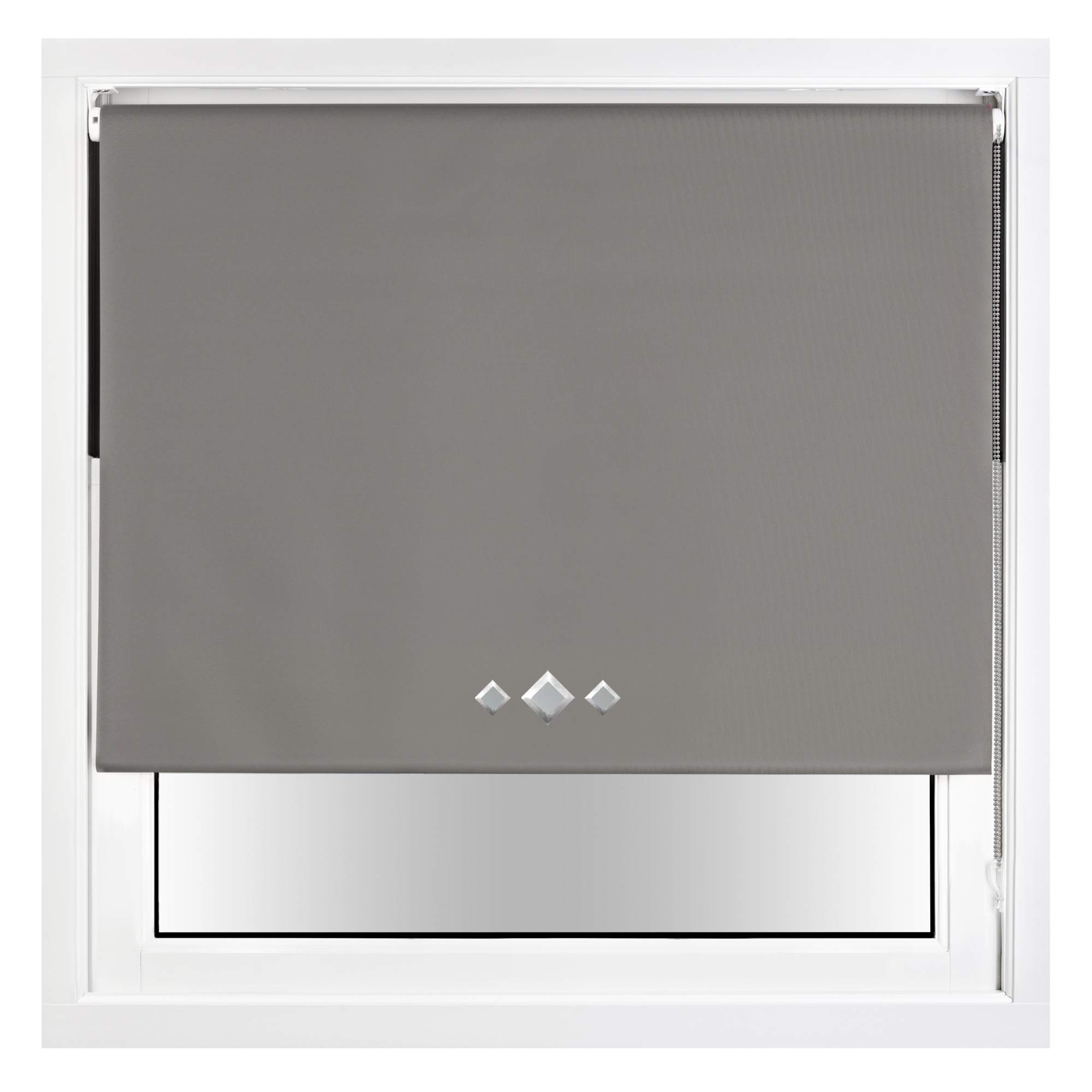FURNISHED Blackout Roller Blind with Triple Diamond Eyelets & Metal Fittings Trimmable - Dark Grey, 145W x 165H cm