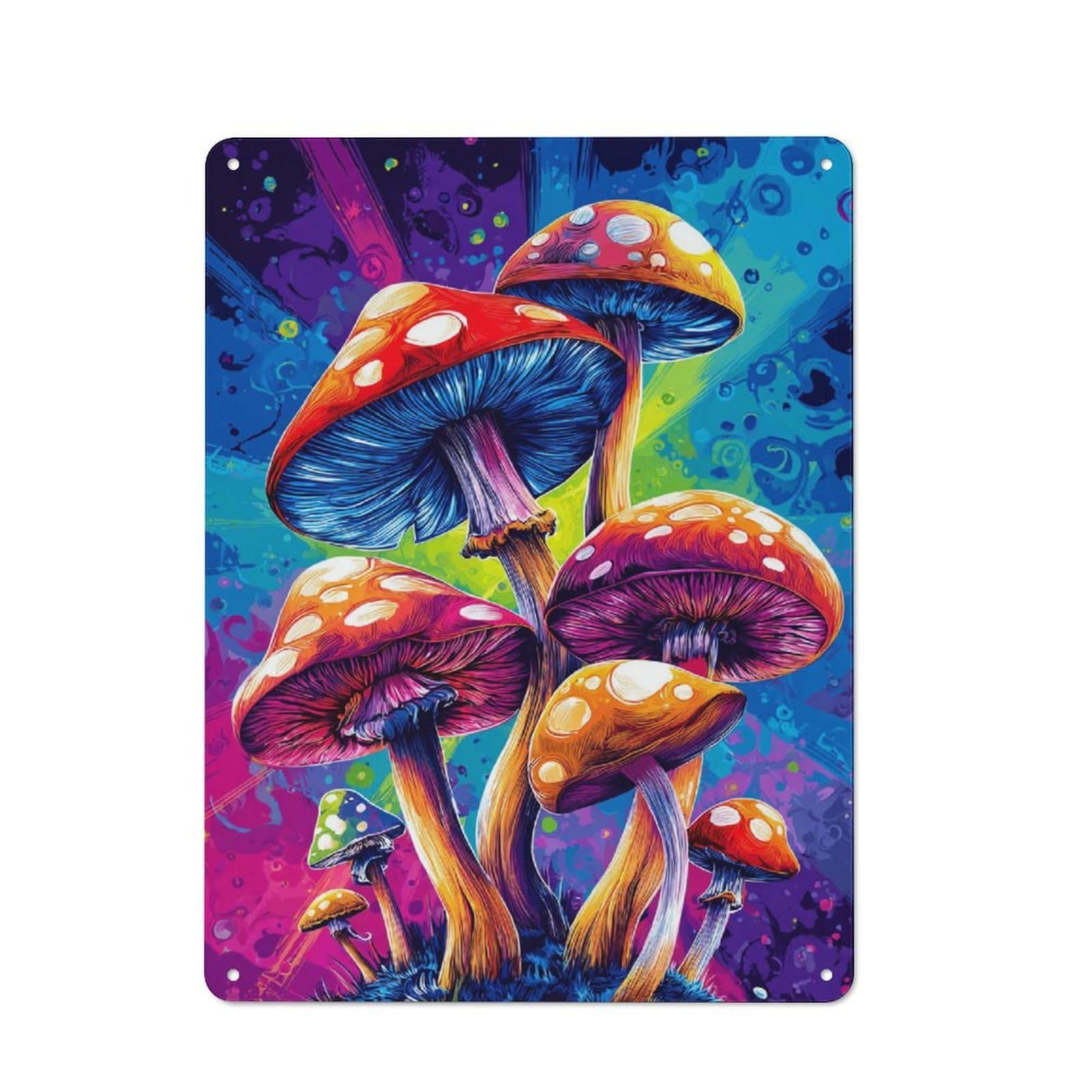 Junmoney Vibrant Mushroom Fantasy -1 Rustic Metal Sign 40X30cm For Café Or Restaurant, Suited To Café Owners And Decorators