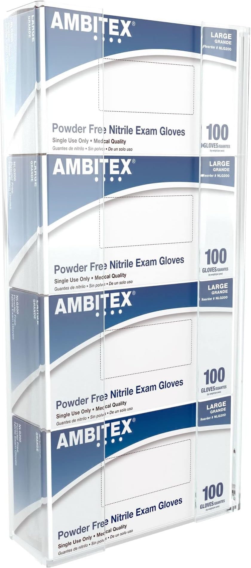 Kantek Wall Mounted Acrylic Glove Box Holder Dispenser, 4 Box Capacity, for Use in Food Service, Healthcare, Hospitals, Restaurants, 10.3" x 3.8" x 21.3", Clear