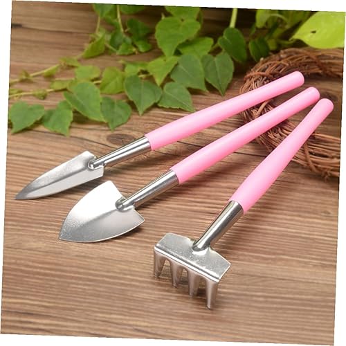 Miniatura 7 de Homoyoyo Mini herramienta de jardín rosa con asas de plástico antideslizantes, práctico rastrillo de pala y pala ancha para plantar macetas en
