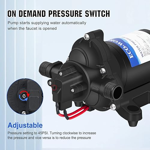Miniatura 3 de ECO-WORTHY Bomba de agua dulce RV 12 V CC 3.5 GPM 45 PSI con interruptor de presión, bomba de diafragma de presión de agua autocebante de 12 voltios