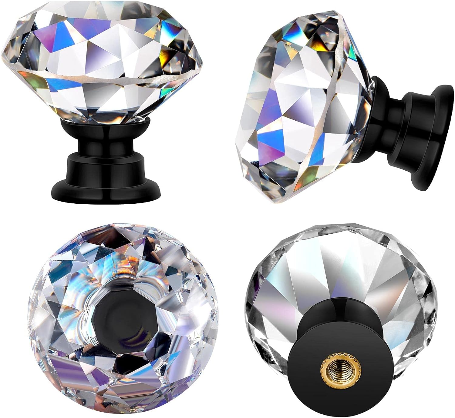 Hotop Cabinet Knobs Drawer Knobs, Crystal Knobs Glass Cabinet Knobs Clear 30mm Diamond Knobs Pulls Handles with Screws for Kitchen Office Bathroom Cabinet (Black,30 Pieces), 5 in (Hole Center)