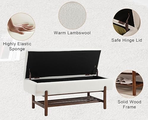Miniatura 3 de Shunzhi Banco de entrada moderno tapizado con tapa abatible, banco otomano de sherpa, banco otomano con marco de maderaestante para sala de estar,