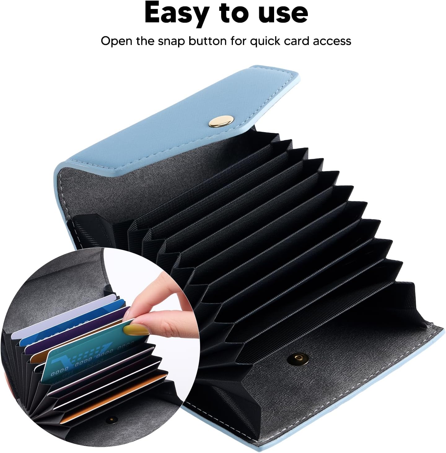 Mayski Slim Women RFID Blocking Credit Card Holder Small Accordion Envelope Wallet Premium PU Leather Compact Card Case with Large Capacity for Business Travel Daily Use (Blue)
