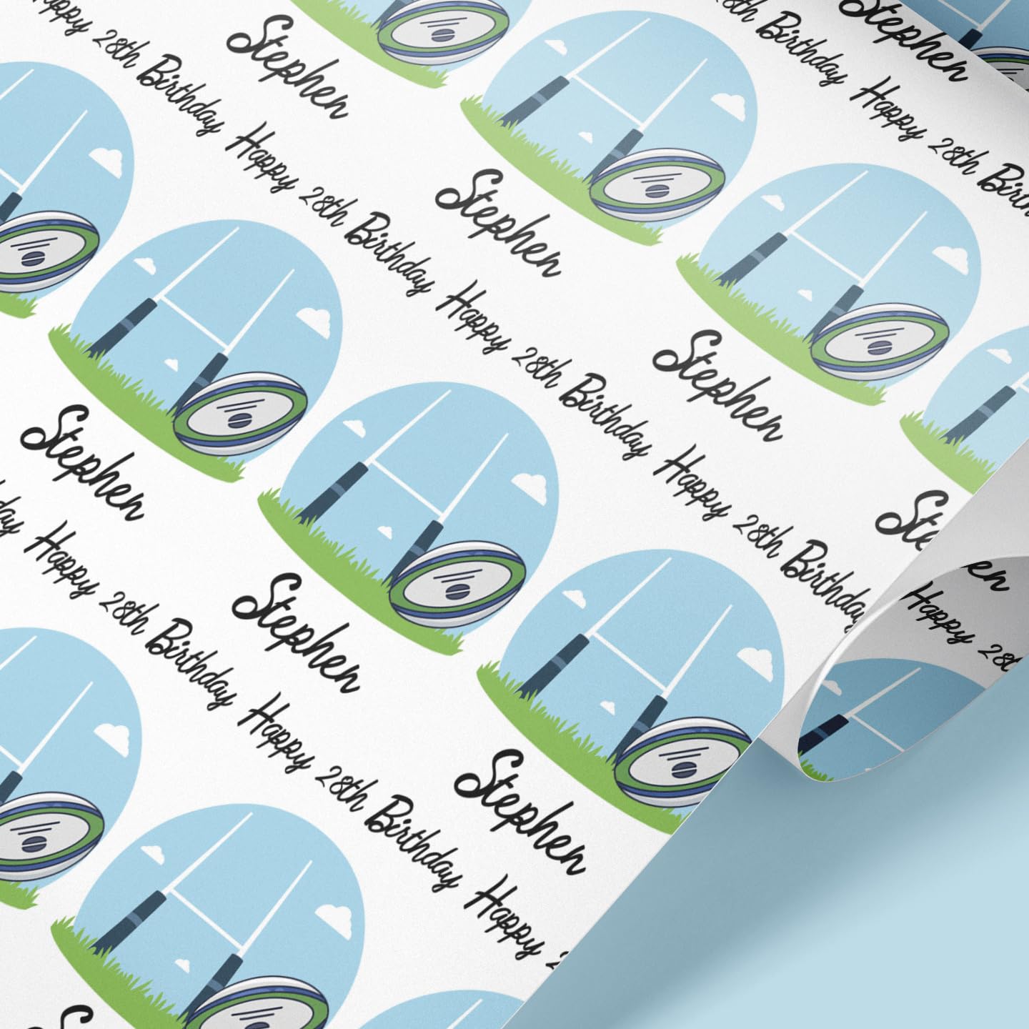Personalised Rugby Wrapping Paper – Custom Name & Age Birthday Gift Wrap for Boys, Kids & Rugby Fans – Any Occasion – 61cm Wide Premium Matte Roll, 1-8m lengths (2mt)