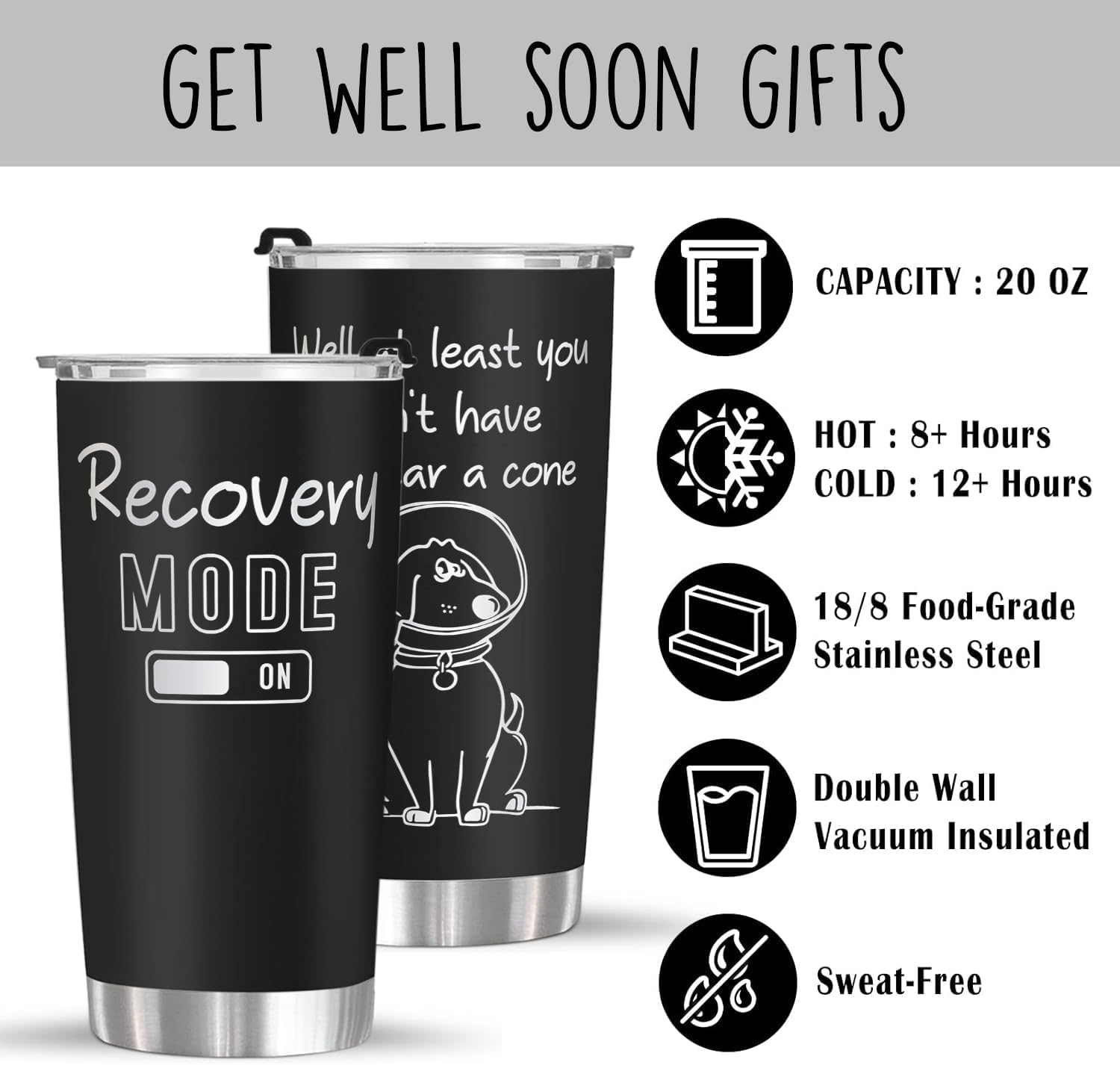 4LIEUBASMI Funny Recovery 20 oz Black Tumbler, Get Well Soon Cup - Feel Better Gifts For People In Recovery After Surgery, Chemo Patients, Cancer Gift For Sick Friends, Condolence, Divorce - Image 3