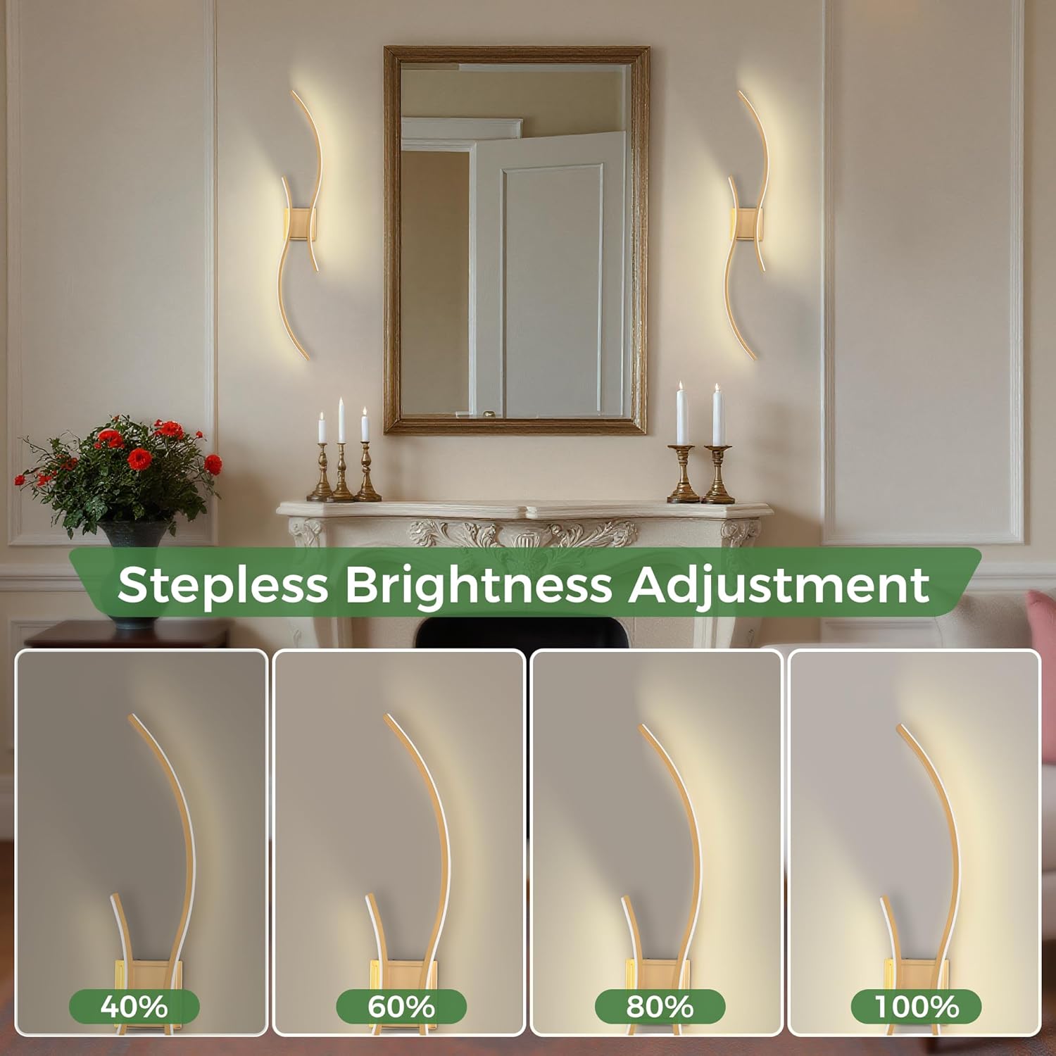 DORESshop Battery Operated Wall Sconces Set of 2, Battery Wall Sconce 8000mAh, Gold Rechargeable Sconces 3CCT + RGB, 39 Inch Modern Wireless Wall Lights, Sconce Wall Decor for Bedroom, Living Room