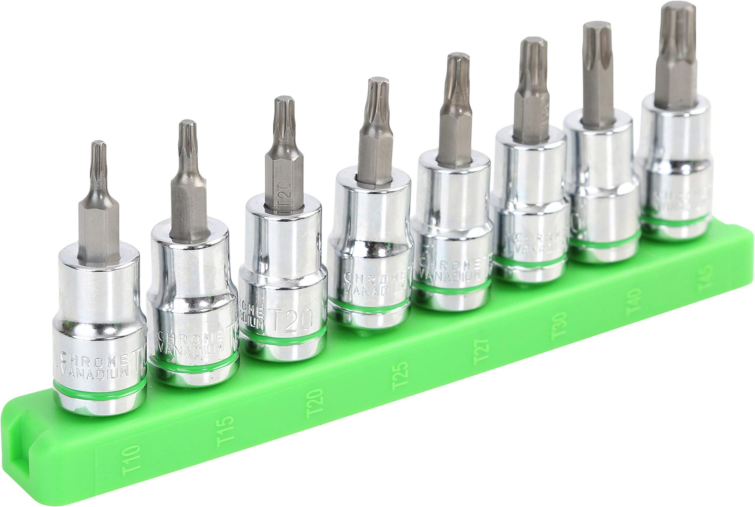 Hyper Tough9-Piece 3/8-Inch Drive STAR SOCKET BIT SET T10, T15, T20, T25, T27, T30, T40 & T45 Bits Socket Holder/Rail