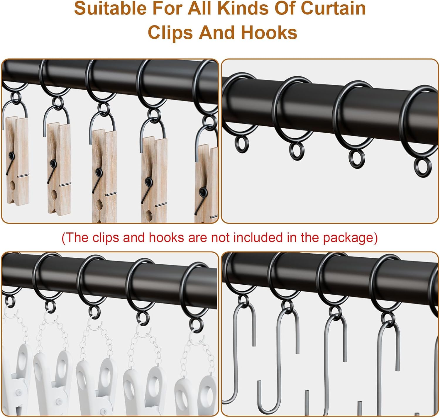 Condition photo showing Good Condition for GASRONS 40 Pack Metal Curtain Rings with Eyelets, 2 inch Inner Diameter Drapery Rings Apply for Curtain Rods(Fits Up to 1 3/4-Inch Rod) Black 2 Inch
