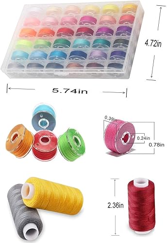 Miniatura 4 de Hilo de coser, kit de 72 hilos de coser, 36 colores, bobinas de hilo de poliéster de 550 yardas, bobinas preenrolladas con estuche para coser a mano