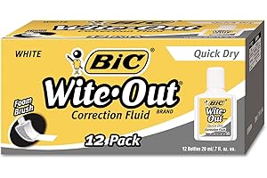 BIC Quick Dry Correction Fluid White-Out Bottle, White 20 ml (Pack of 12)