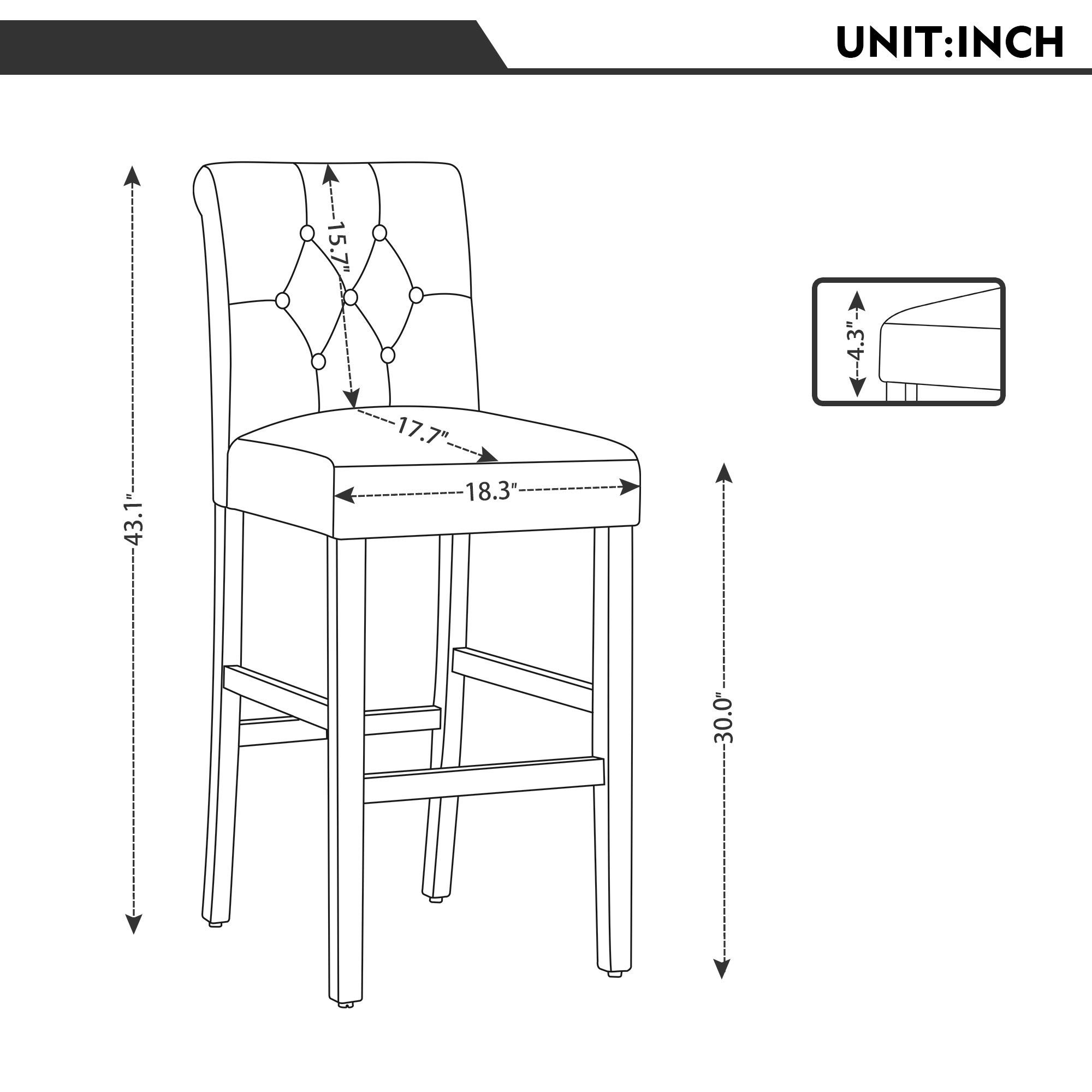 LSSBOUGHT 30'' Bar Stools Set of 4 Bar Height Chairs with Button Tufted Back for Kitchen Island, Gray