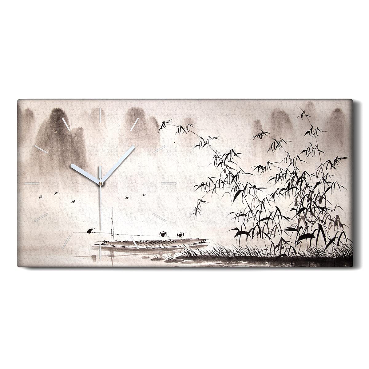 Horloge sur toile 60x30cm paysage chinois jet d'encre