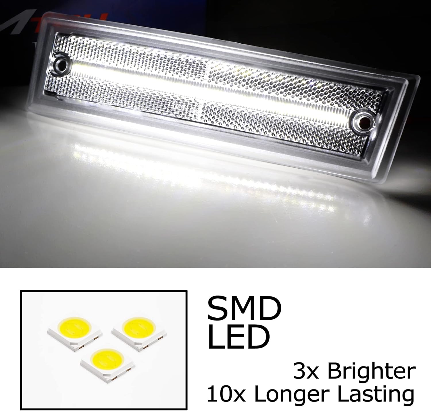iJDMTOY Semi-Clear Lens White Full LED Strip Front Fender Side Marker Lights Compatible With Chevrolet Blazer GMC Jimmy C/K C1500 Suburban, Powered by 48-SMD LED, Replace OEM Amber Sidemarkers
