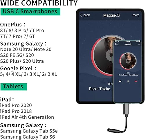 Miniatura 5 de COOYA Conector de audio USB C a 0.138 in para Samsung S20 FE S21 S22 5G OnePlus 8T Adaptador de auriculares USB C a Aux Dongle Conector de