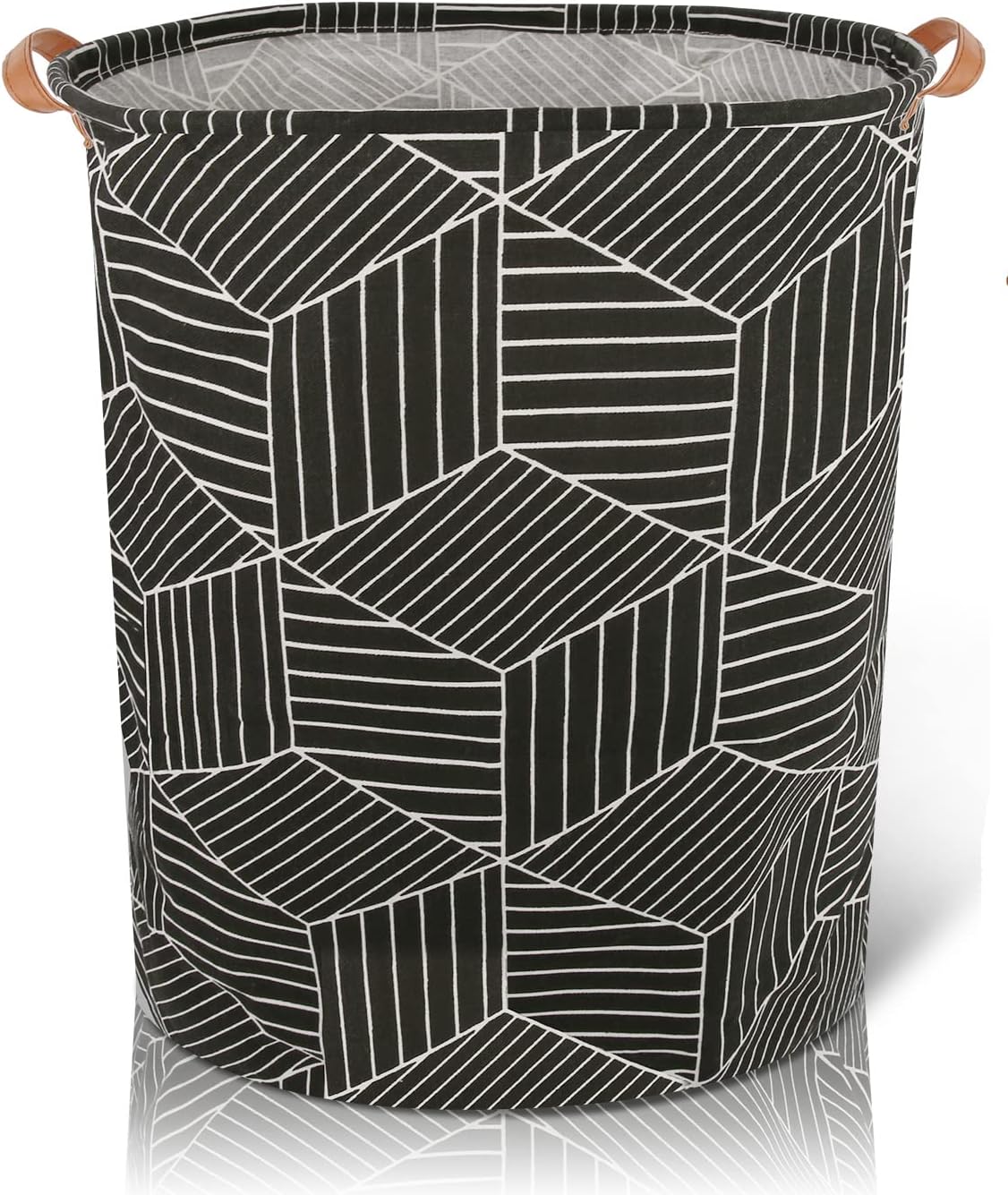 AXUAN 79L Laundry Hamper, Collapsible Laundry Basket Dorm, Baby Laundry Basket, Large Laundry Hamper Waterproof with Leather Handle for Dirty Clothes, Kids Toys, Bedroom, Bathroom(Black Geometry)