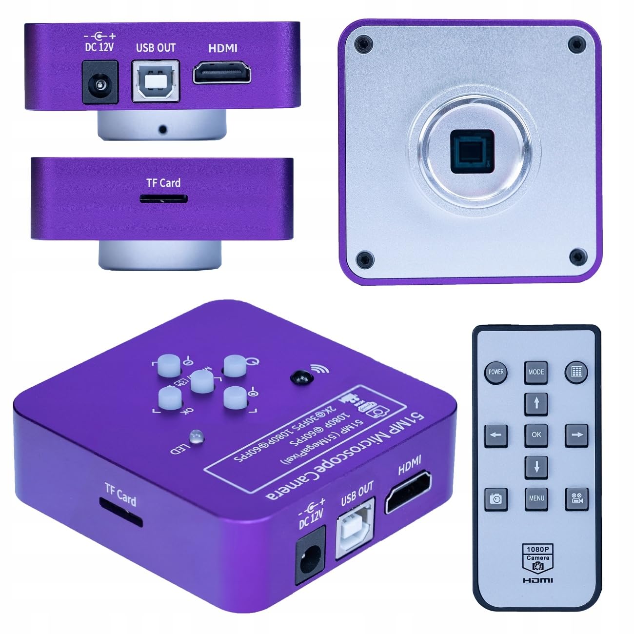 Juego de microscopio estéreo trinocular Rosfix Neptune Pro Orange Pro – Zoom de 7 a 45x, cámara 51MP 4K, lente Barlow 0.5X, 56 luces LED de anillo de atenuación