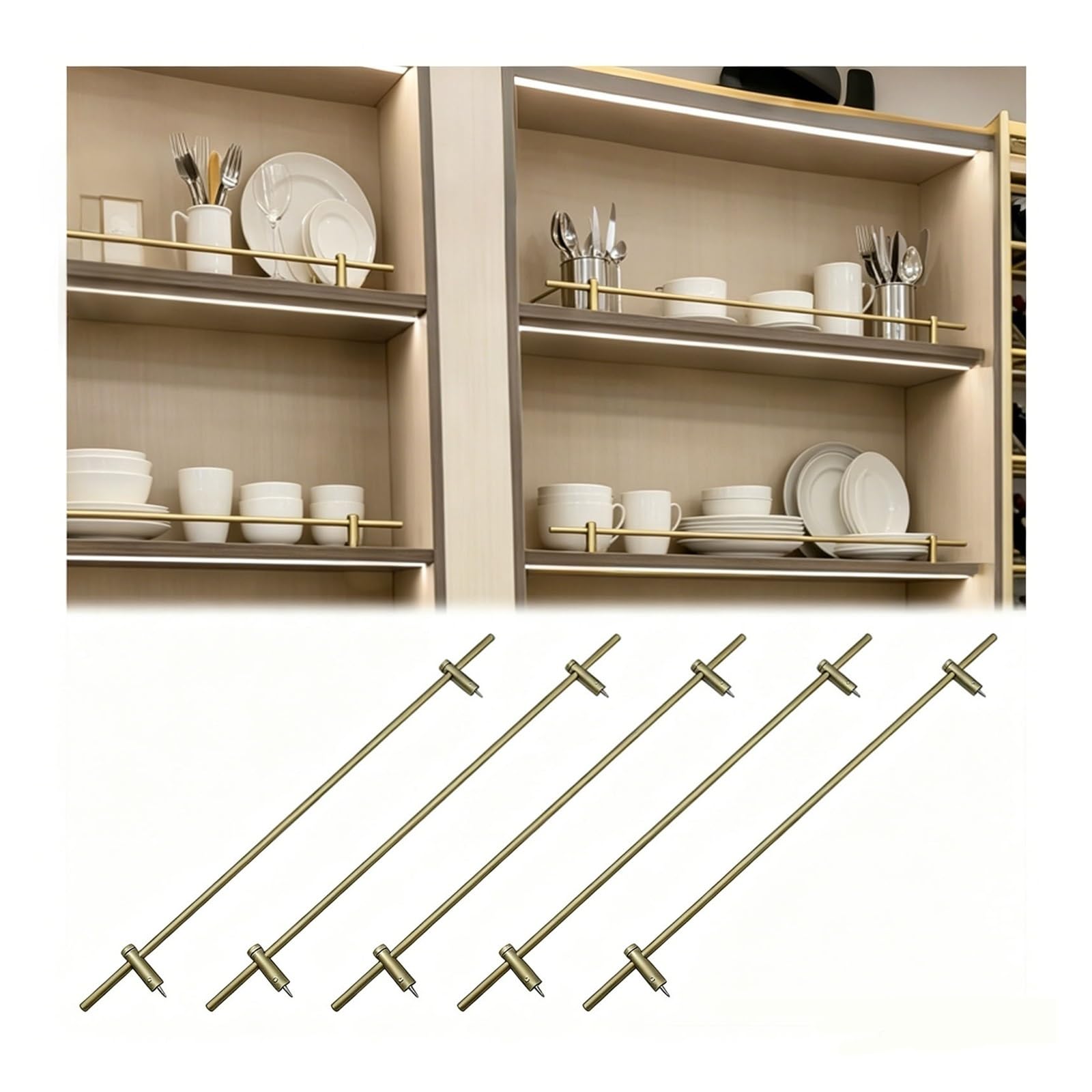 Tyzlup Bronze Kitchen Cabinet Shelf Guard Rail, 5 Pcs Aluminum Alloy Round-Tube Guardrail, Metal Decorator Guard Railing Bar For Pantry, Retail Shelf, Bookcase(,66Cm(26In))