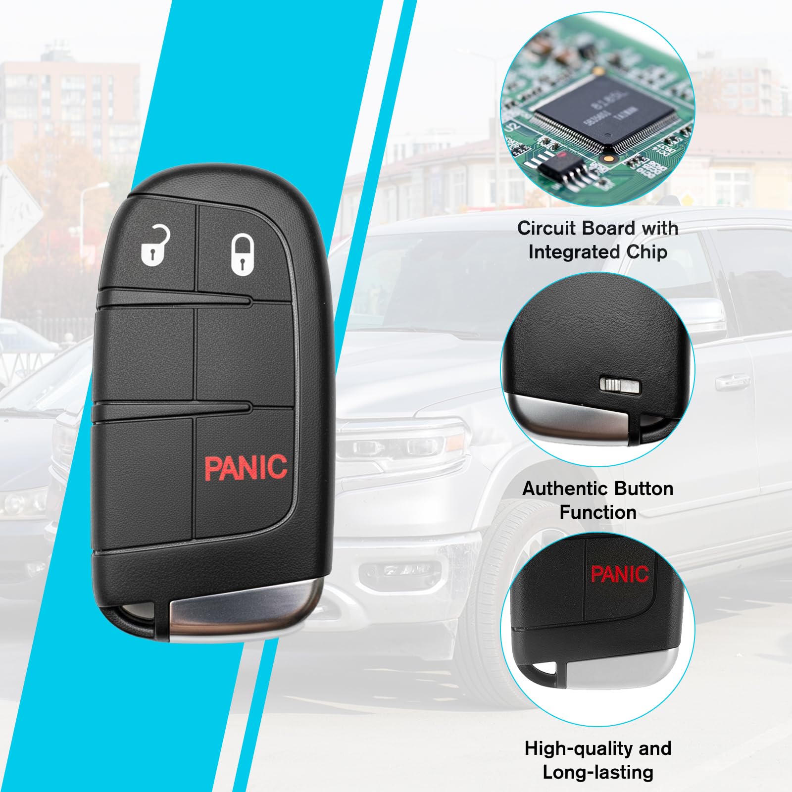 2 portachiavi per auto, telecomando senza chiave, 433 MHz, OUC6000066 / OUC6000223 per Dodge Journey 2011-2020, Durango 2014-2022, Dart 2013-2016, 3 pulsanti con chiave per portiera