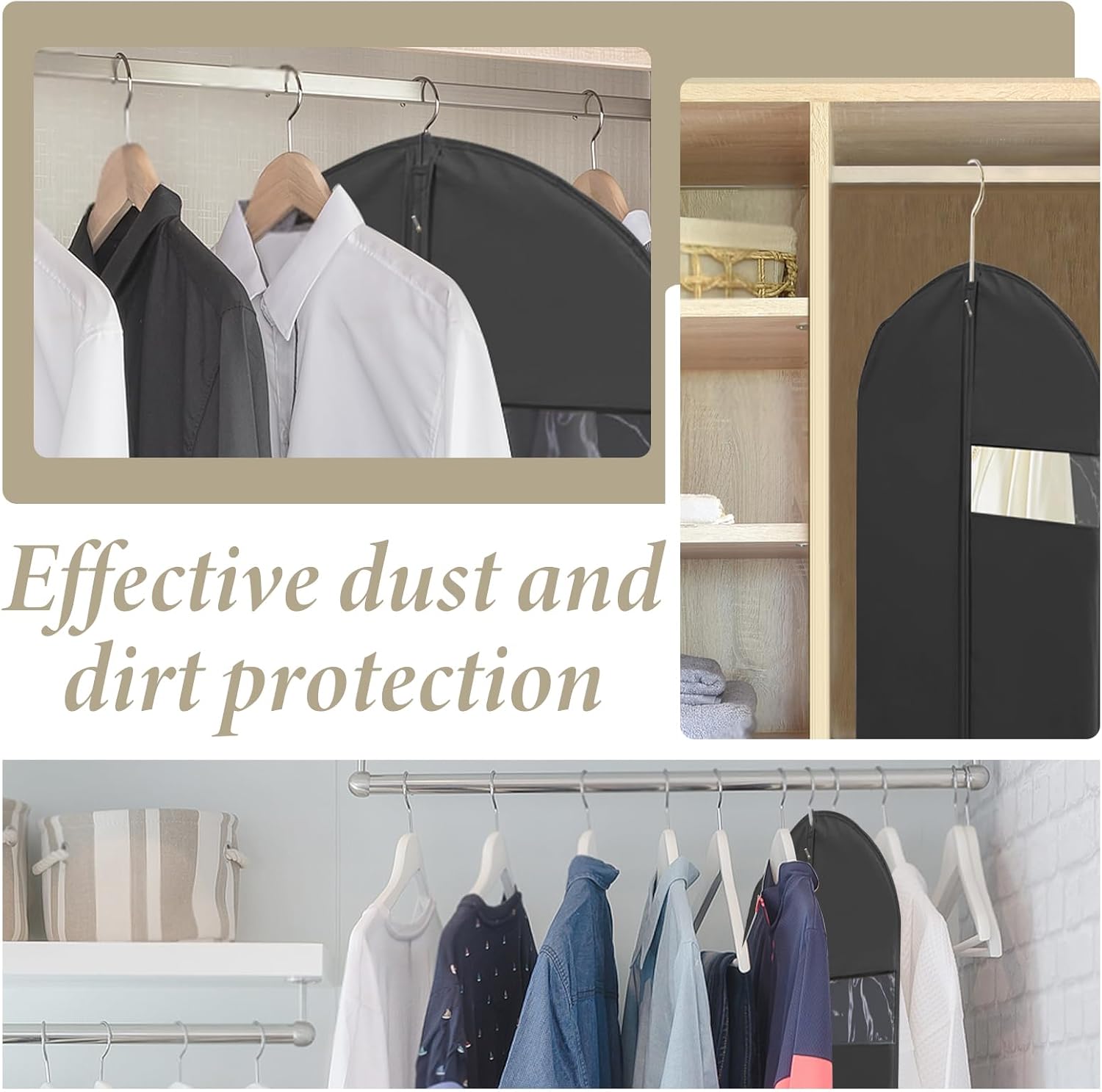 Yitexin 2 Pcs 23.6" x 65" Garment Bags for Hanging Clothes, Long Gowns Suit Bag Travel Storage Full Zipper, Cloth Dress Protector Coat Covers for Hanging T-Shirt Closet Jacket Women Men (Black)