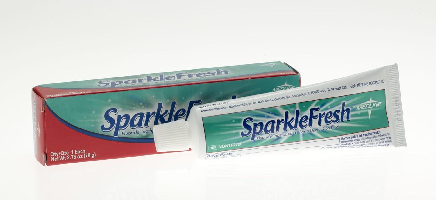 Medline Sparkle Fresh Toothpaste, Fluoride Protection, 2.75 oz., Dental Hygiene and Oral Care, Pack of 144 Medline Sparkle Fresh Toothpaste, Fluoride Protection, 2.75 oz., Dental Hygiene and Oral Care, Pack of 144