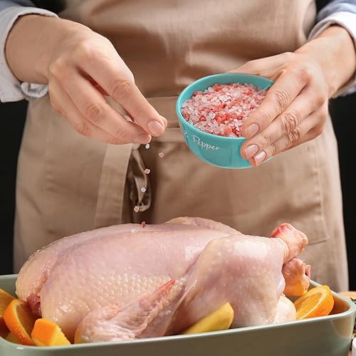 Miniatura 5 de Cuencos de cerámica para sal y pimienta, bodega de sal con tapa y cuchara de bambú, soporte para caja de sal de granja con dos compartimentos