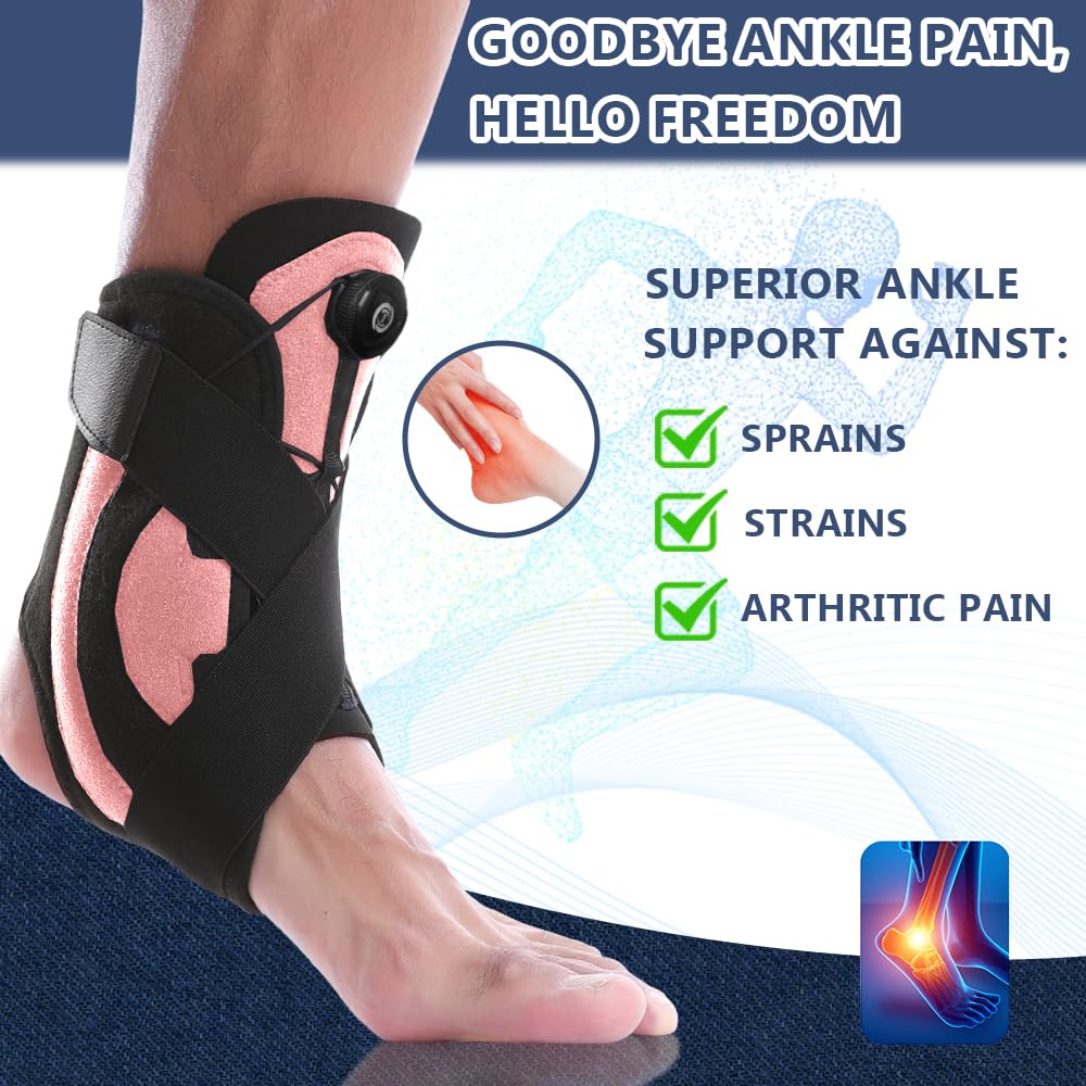 Ankle Brace for youth, Adjustable straps, strong Velcro, protect ankles, for basketball, football, volleyball, running, for left & right, Men US 8, Women US 9.5(Pink) (M)