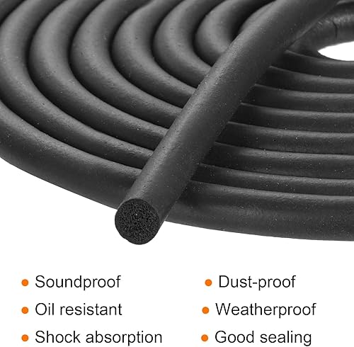 Miniatura 4 de uxcell Tira de sellado de goma de espuma, 0.197 in de diámetro x 49.2 ft (49.21 pies) de largo redondo EPDM de goma sólida para reducir el ruido,
