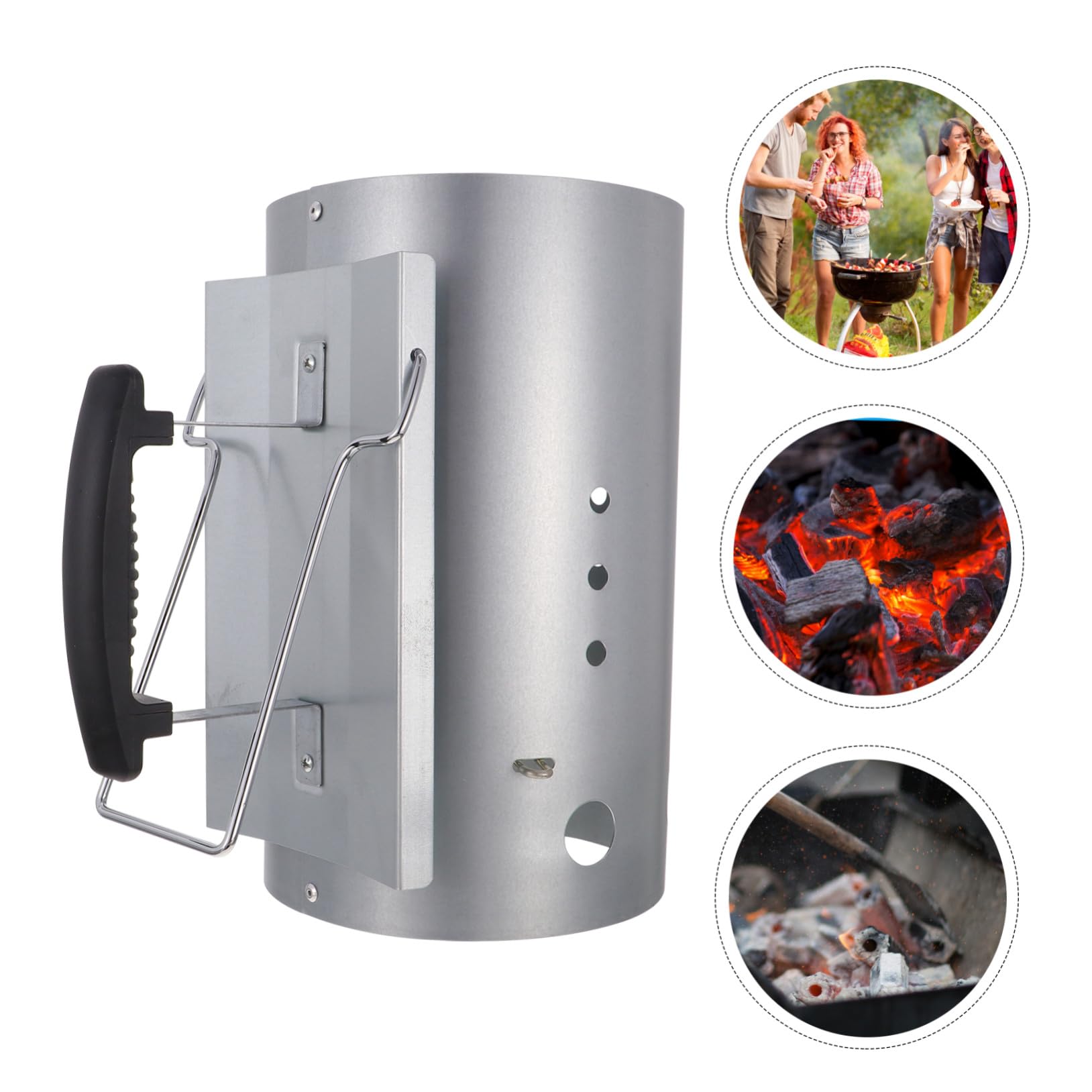 Accenditore per Carbone Barbecue Zincato Manico Nylon, Strumento per Grigliare e Avviamento Rapido, per Cucina all’Aperto, Campeggio e Giardino, Base Ampia Prese D’Aria