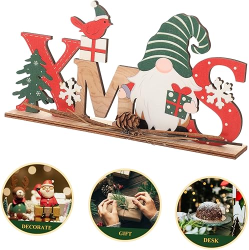Miniatura 9 de SAFIGLE Decoración de mesa de Navidad, letrero de mesa de madera de Navidad, centro de mesa de gnomos de Navidad, decoración de escritorio de