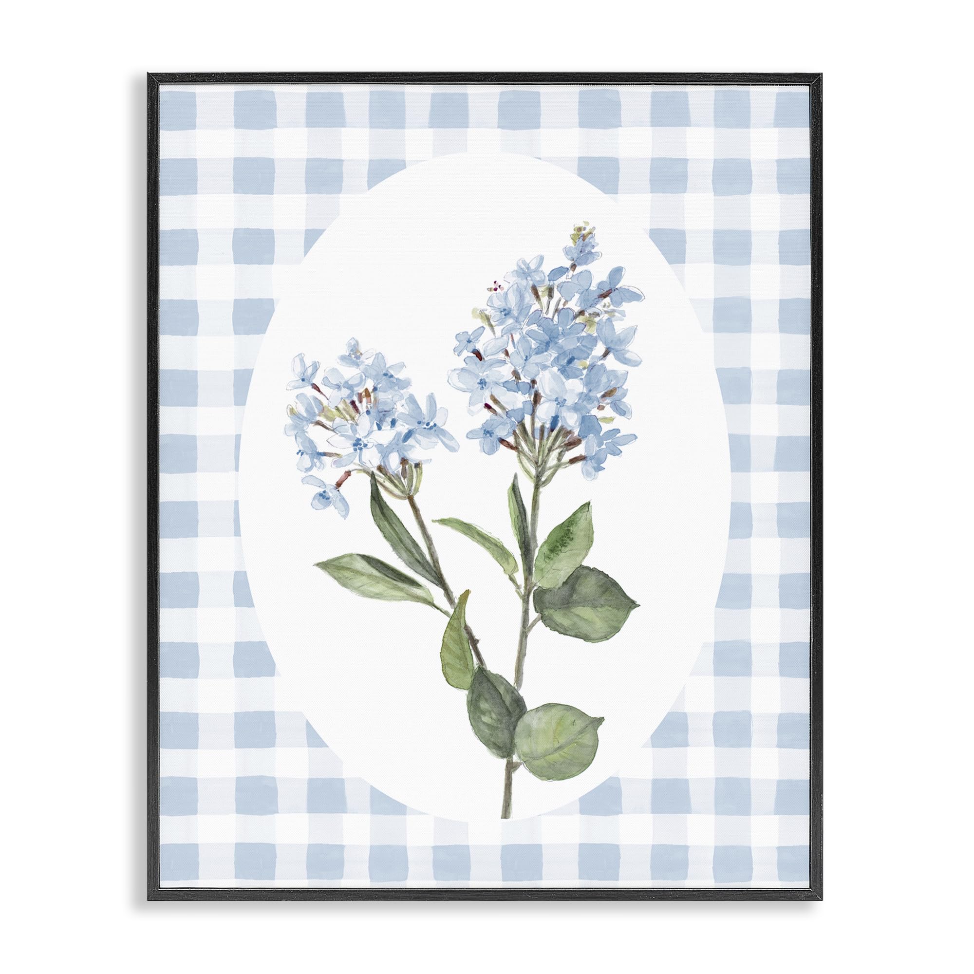 Stupell Industries 'Blue Checkered Blooms', Framed Giclee Art, Black, 16 x 20 Inches, Easy to Hang and Sturdy, Made in USA, by Lanie Loreth