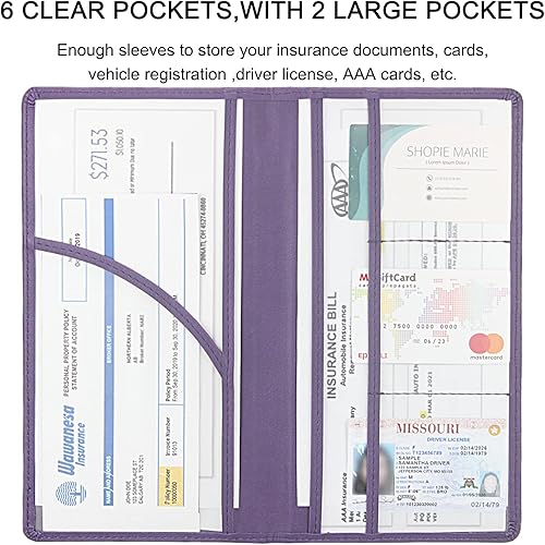 Miniatura 25 de Tarjetero de alta calidad para registro y seguro de automóvil con cierre magnético, organizador de coche para documentos, tarjetas, licencia (negro)