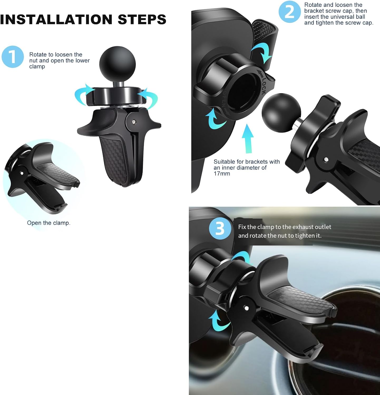 Car Mount Vent Clip, Air Clip 0.67in 17mm Ball Joint for Chargers & Phone Holder Air Clips image 2