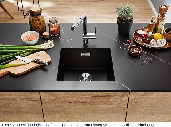 BLANCO SUBLINE 400-U – Évier de Cuisine en Granit pour Meubles Bas de 50 cm de Large – Sous Plan – SILGRANIT – Gris – 523422 - 4