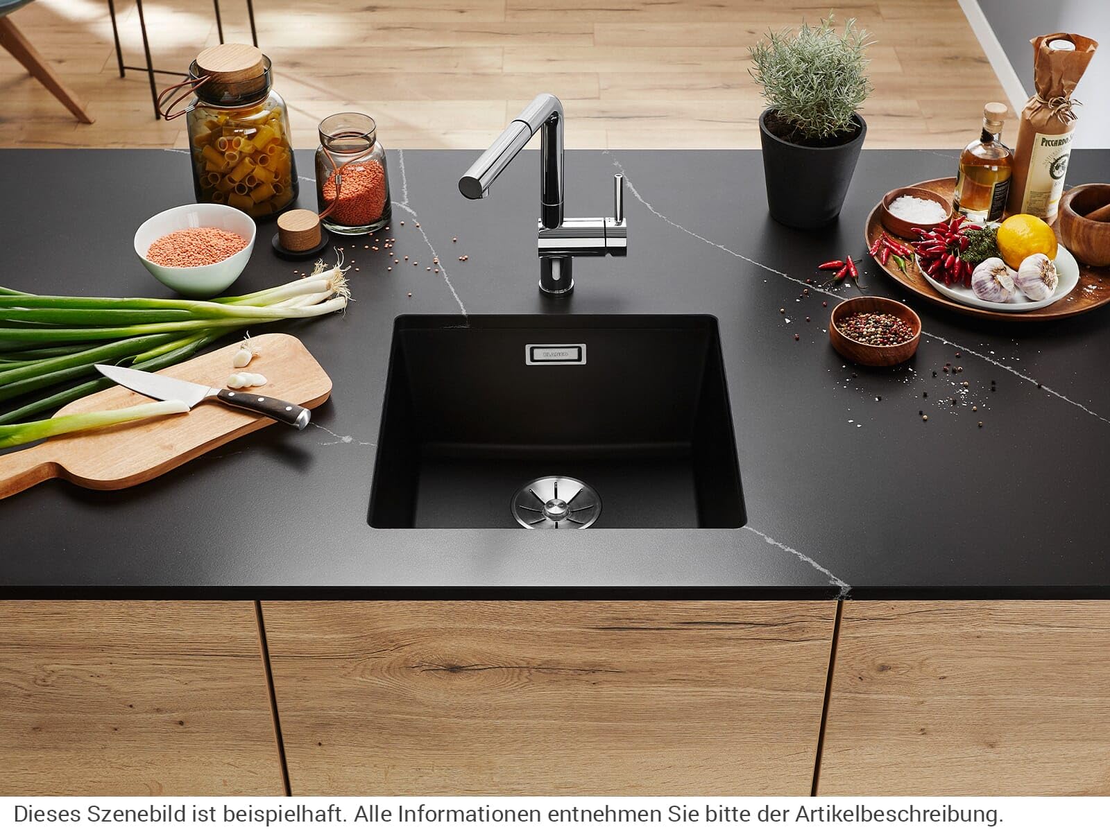 Blanco SUBLINE 400-U – Lavello da cucina in granito sotto-top per basi di lavello con larghezza di 50 cm – SILGRANIT – Grigio – 523422