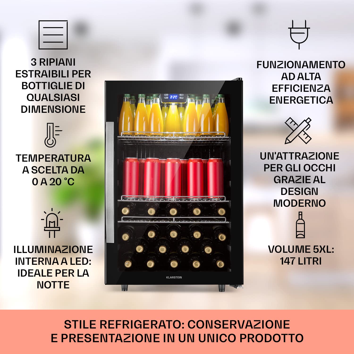 Refrigeratore Portatile KLARSTEIN Mini Beer Room 0-10°C 124L - Dettaglio