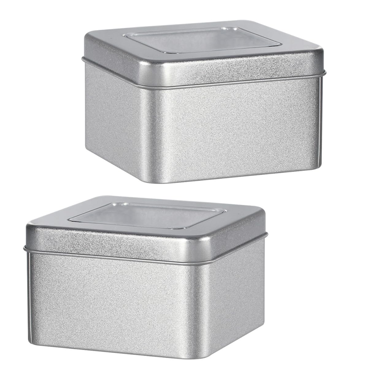 Set de 2 cajas plateadas tapa ventana de hojalata con acabado minimalista duradero