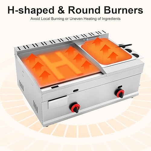 Miniatura 3 de Freidora de propano comercial, parrilla de gas propano de acero inoxidable de 6 litros con cesta extraíble, freidora de encimera de acero inoxidable