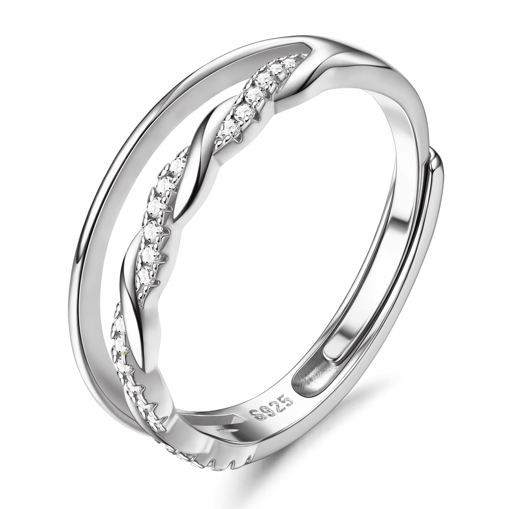 MILACOLATO 925 Bague en Argent Sterling Délicate Torsadée Zircone Cubique éternité Promesse Alliance Bague Bague de pouce Réglable Bague en Or Rose Or Argent Bague pour Femmes Dames Filles