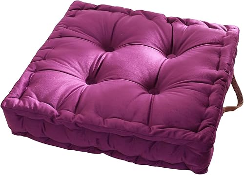 vctops Cojín cuadrado de terciopelo de color sólido con asa, cojín grueso para silla, cojín de suelo tatami de 16.5 x 16.5 x 4 pulgadas, morado