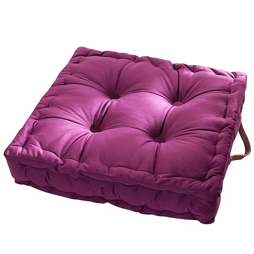vctops Square Solid Color Velvet Seat Cushion with Handle Tufted