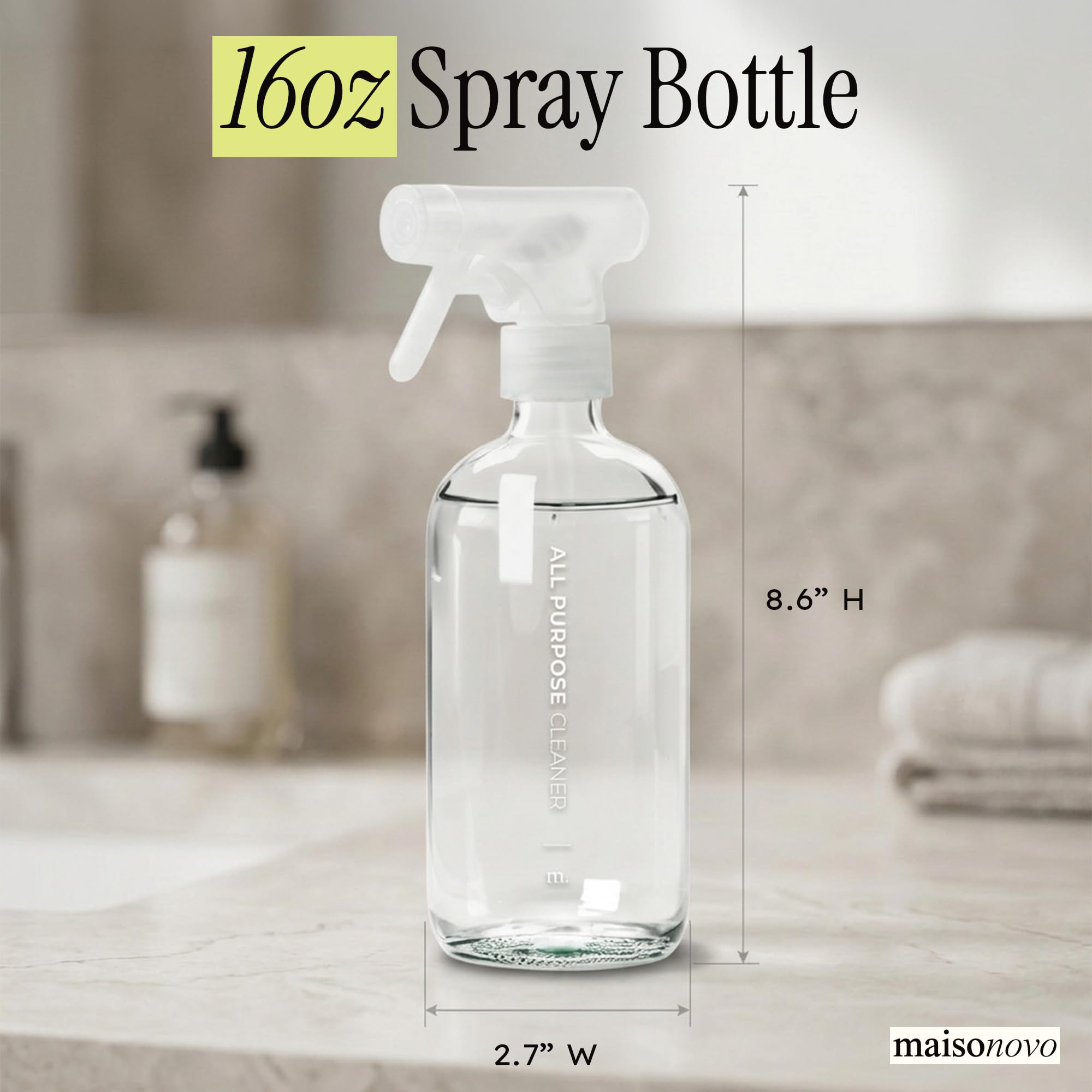 MaisoNovo Glass Spray Bottles 16.9 Oz Pack of 2 with Fine Mist Sprayers