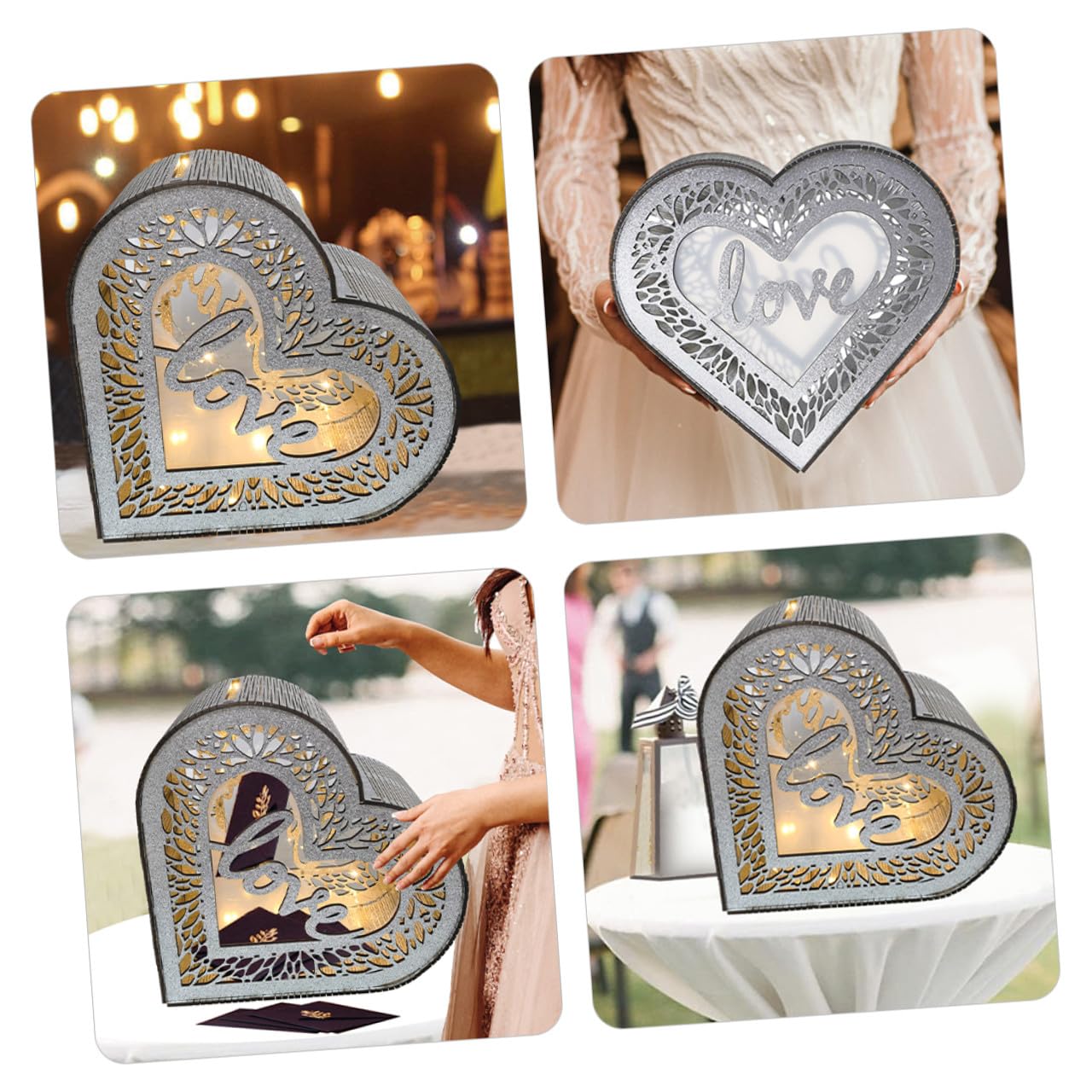 NUOBESTY Scatola di Legno Cuore Traforato per Biglietti di Benedizione, Porta Carte e Buste per Matrimonio e Anniversario, Decorazione Elegante per Festa e Ricevimento, Design Cavo Facile