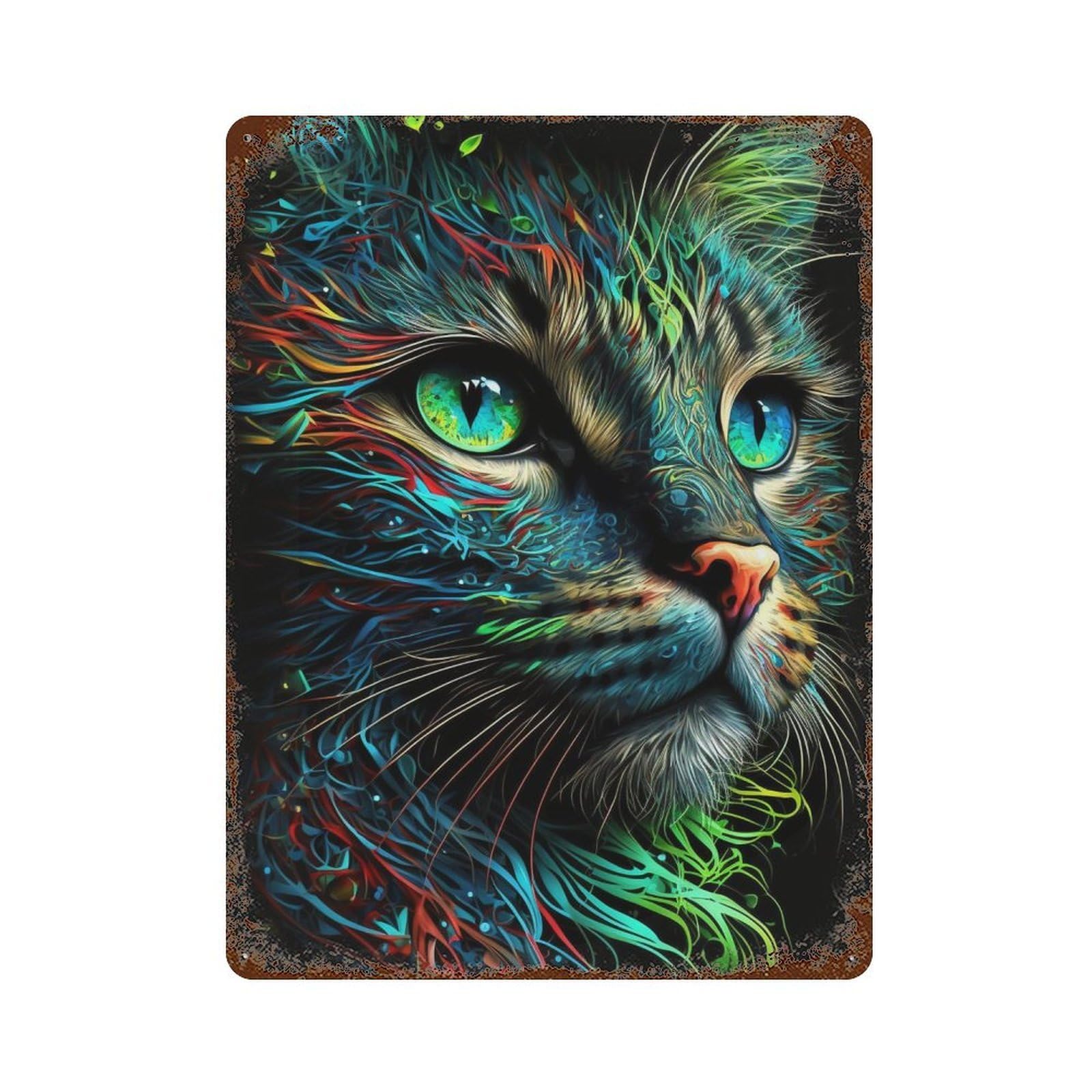 Colorful Cat Art Print-27 15.7"x11.8" Retro Metal Sign, Old School Wall Decor for Office, Studio And Wall Decor