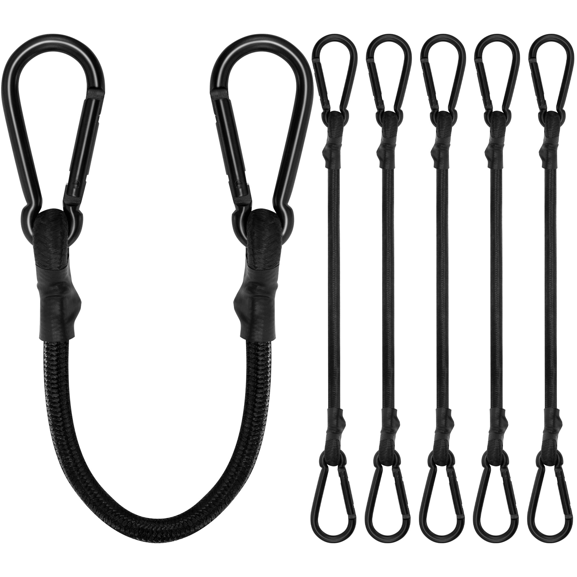 Lot De 6 Tendeurs En Caoutchouc Avec Mousquetons - 20 Cm, Noir, Pour Bagages, Bâches, Camping, Voiture
