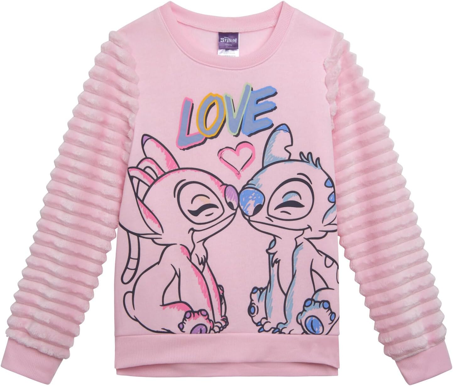 Disney Lilo & Stitch Girls Fleece Pullover Fur Sweatshirt