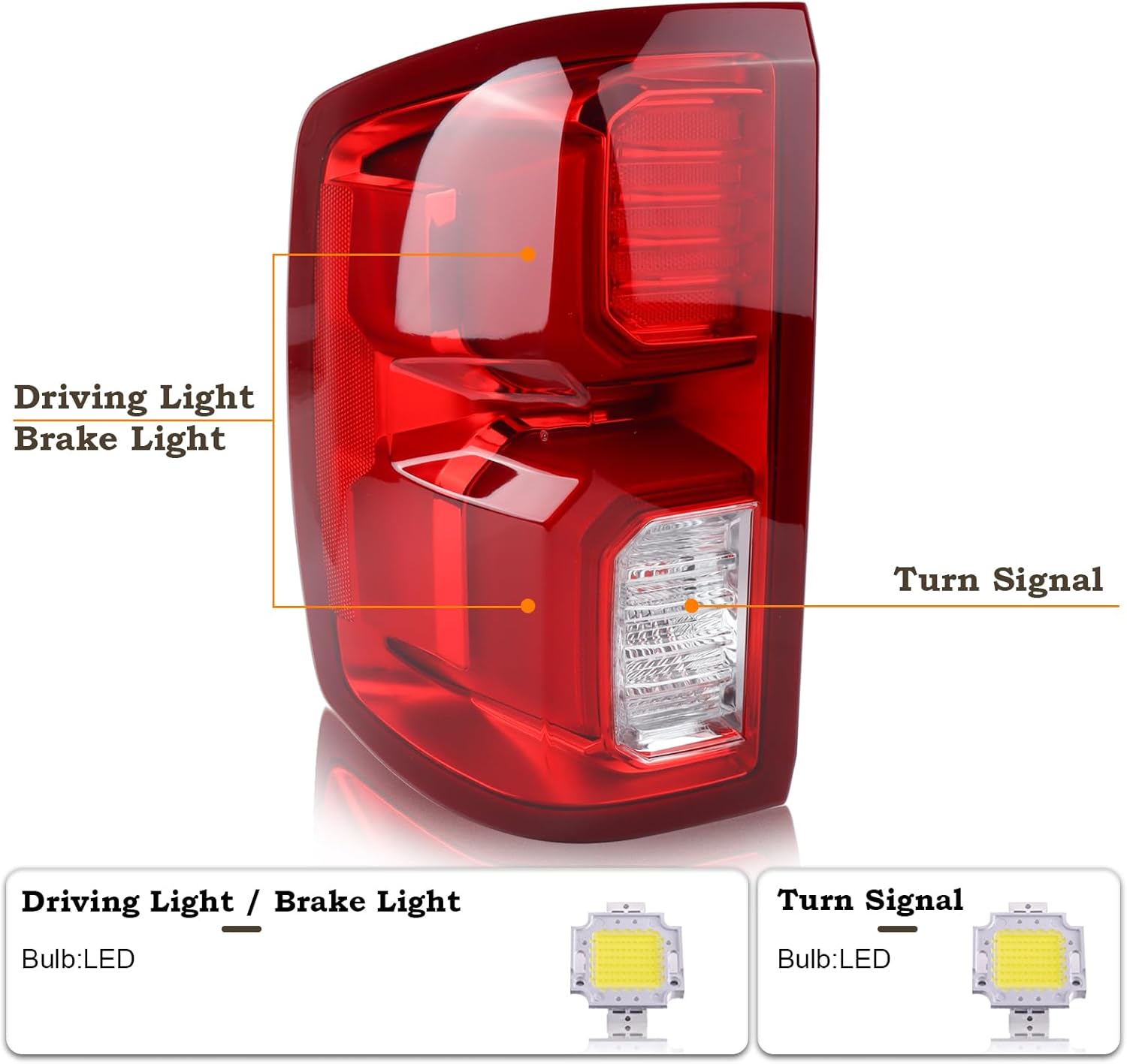 Left Driver Side LED Tail Light Compatible for 2016 2017 2018 Chevy Silverado 1500 High Country With Bulbs And Harness Rear Lamp 84288718 ‎GM2800294