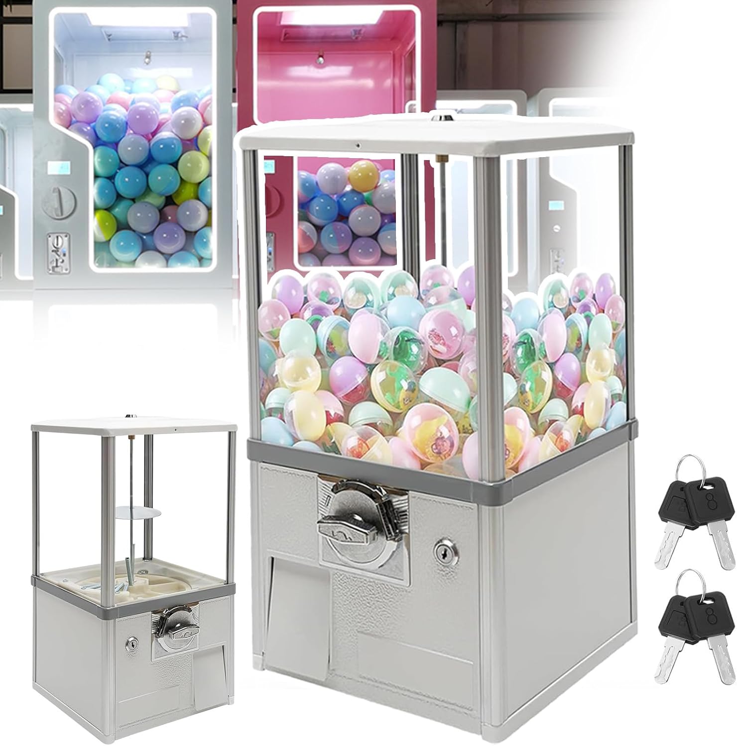 Candy Vending Machine,with Locks& Two Keys,Hold 100-200 Capsule Balls,Mini Chewing Gum Machine,for Home,Game Stores&Retail Stores,Aluminum Alloy Material,Yellow